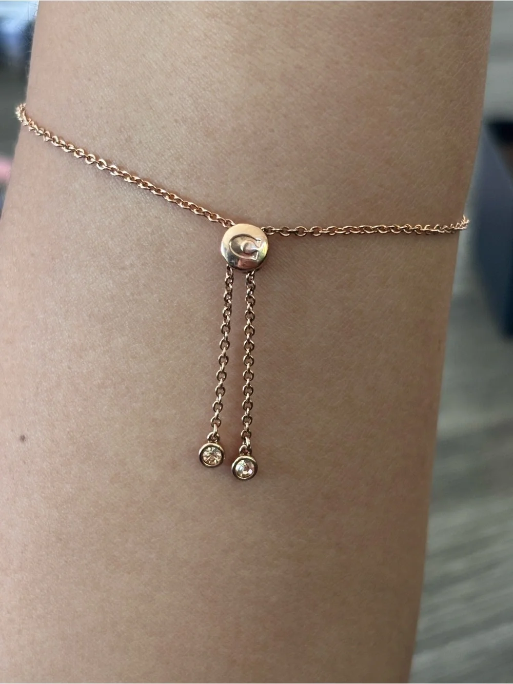 Coach Rose Gold Open Circle Slider Bracelet Crystal F67072 NWOT